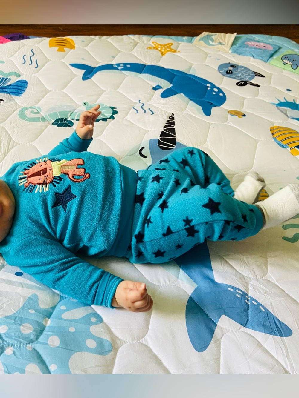 Baby Plush Pajama Set - Teal with Navy Stars